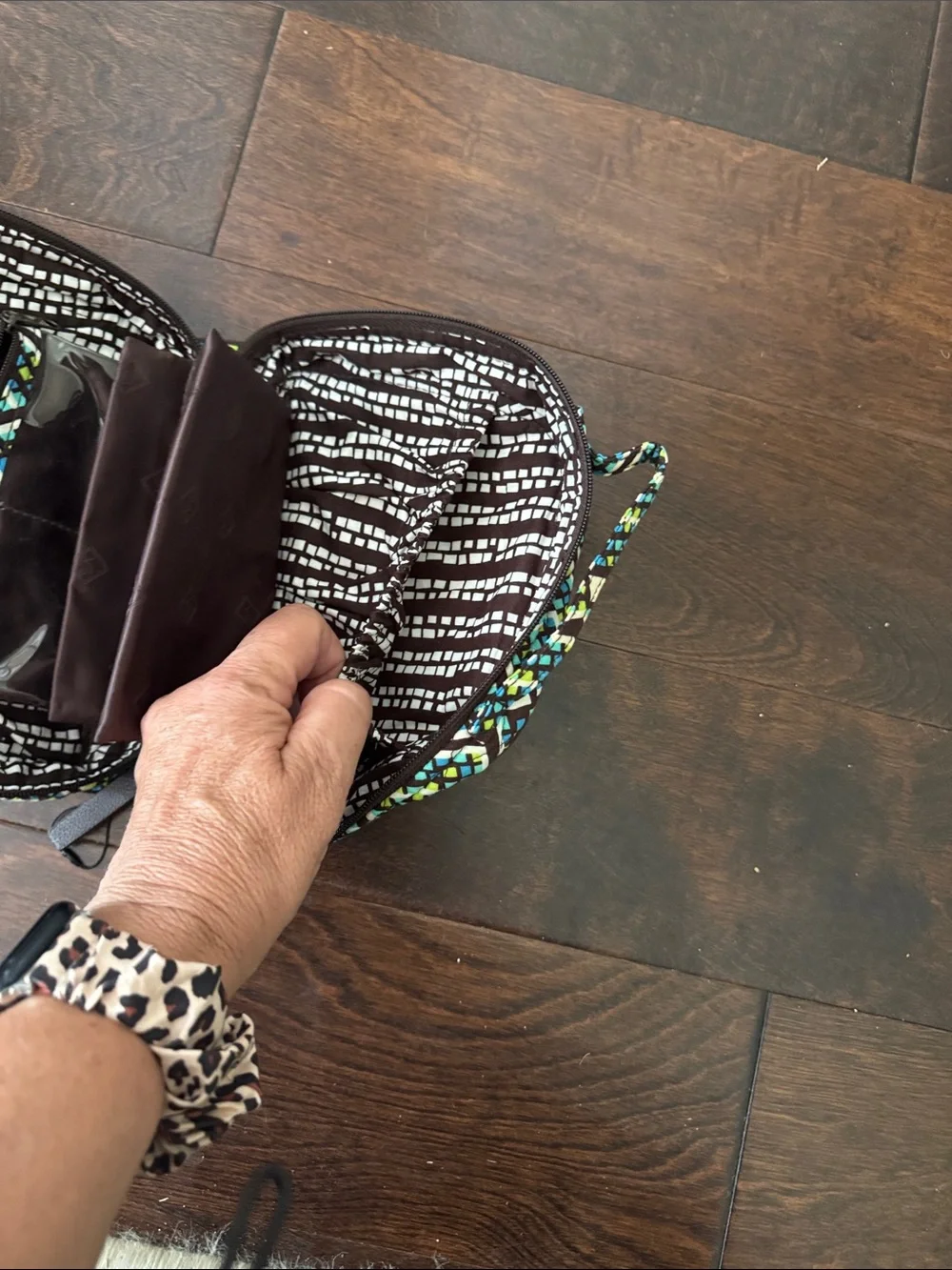 Vera Bradley Quilted Jewelry Travel Case in Blue, Green & White Geometric Print